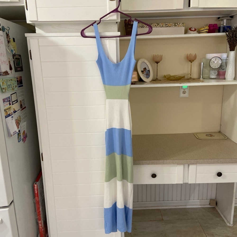 Blue and Green Midi Dress